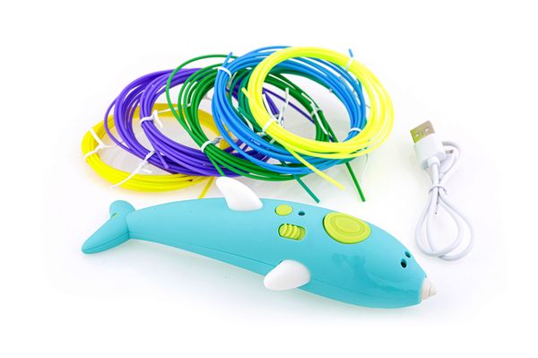Бездротова 3D ручка у вигляді дельфіна (низькотемпературна 3д-ручки для дітей та дорослих) синя