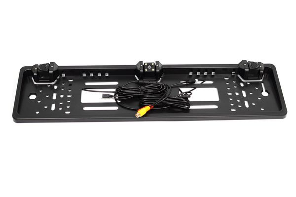Рамка для номера с парктроником и камерой заднего вида с 4 LED подсветкой (черная)