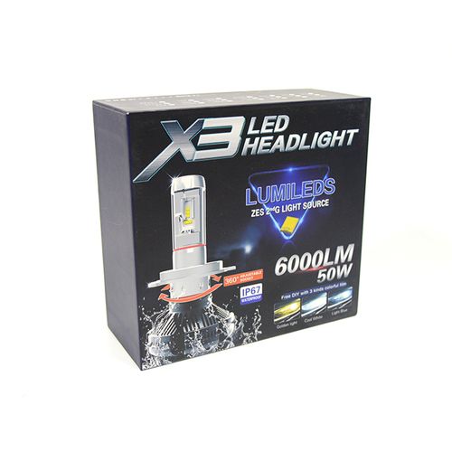 Автомобільні LED Лампи H3 6500K 50W X3 Philips (ЛЕД автолампи з активним охолодженням і ip67)