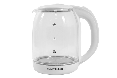 Стеклянный Электрический чайник Goldteller MG-06 (220V, 50HZ 1500W, 1.8L) белый