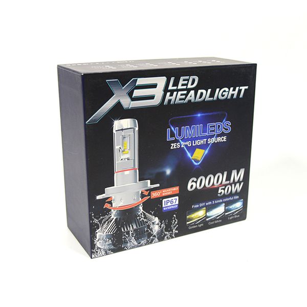 Автомобильные LED лампы H1 8000K/6000лм 50W X3 Philips (ЛЕД автолампы с активным охлаждением и ip67)
