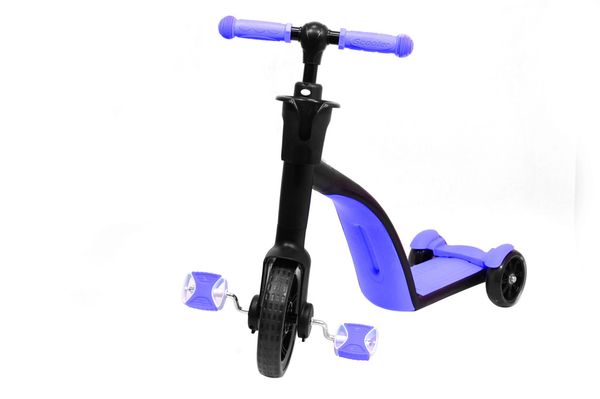 Дитячий самокат велосипед беговел трансформер 3 в 1 (світяться колеса в русі) (Синій)