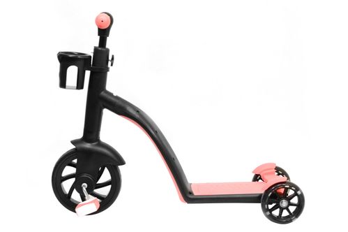 Детский самокат велосипед беговел трансформер 3 в 1 (светящиеся колеса в движении) (Розовый)