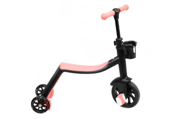 Дитячий самокат велосипед беговел трансформер 3 в 1 (світяться колеса в русі) (Рожевий)