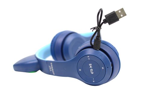 Беспроводные Bluetooth наушники Y47 Cat Ear с ушками кошечки и LED подсветкой (Синие)