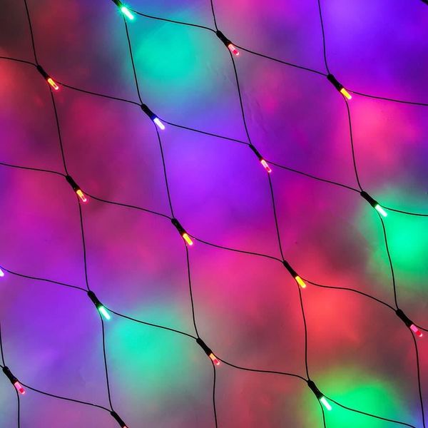 Разноцветная новогодняя настенная гирлянда - сетка 1.4 м х 1.2 м (RGB) | 3875