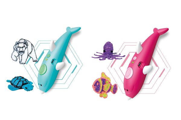 Беспроводная 3D ручка в виде дельфина (низкотемпературная 3д-ручки для детей и взрослых) розовая